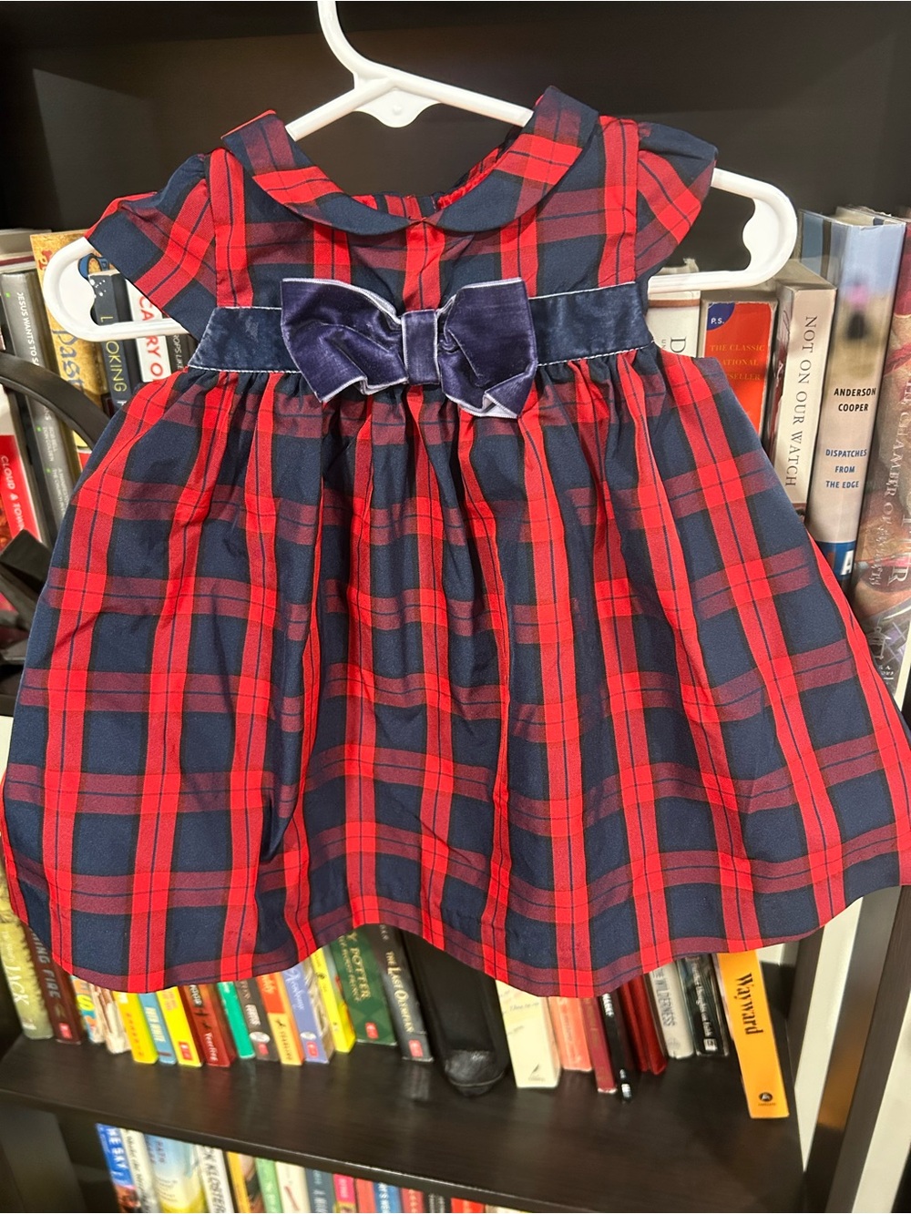 Janie and Jack Classic Red & Navy Plaid Baby Dress with Velvet Bow